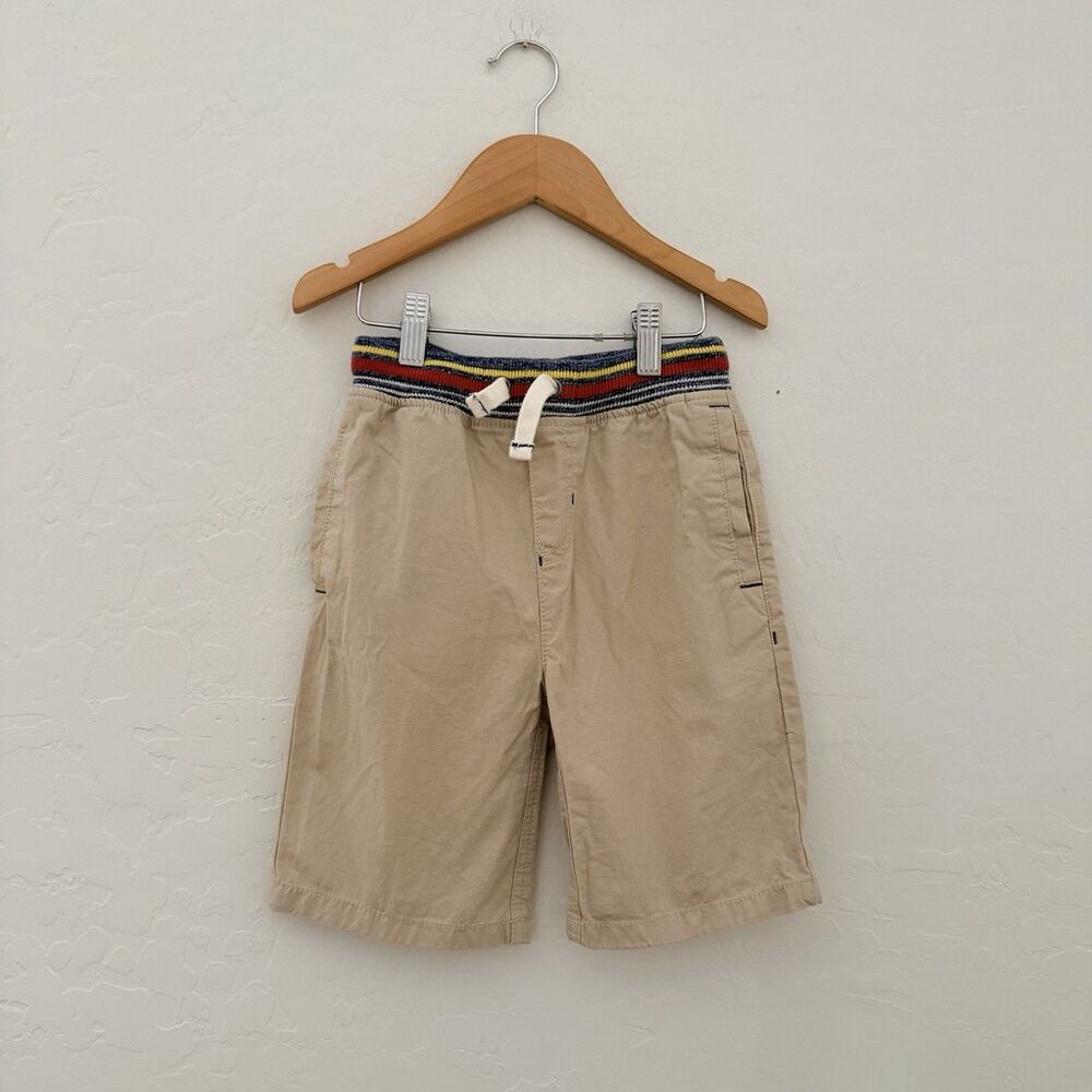 Boden Boys Shorts 6Y 6 Khaki Pull On Striped Ribbed Waist Cotton Casual
